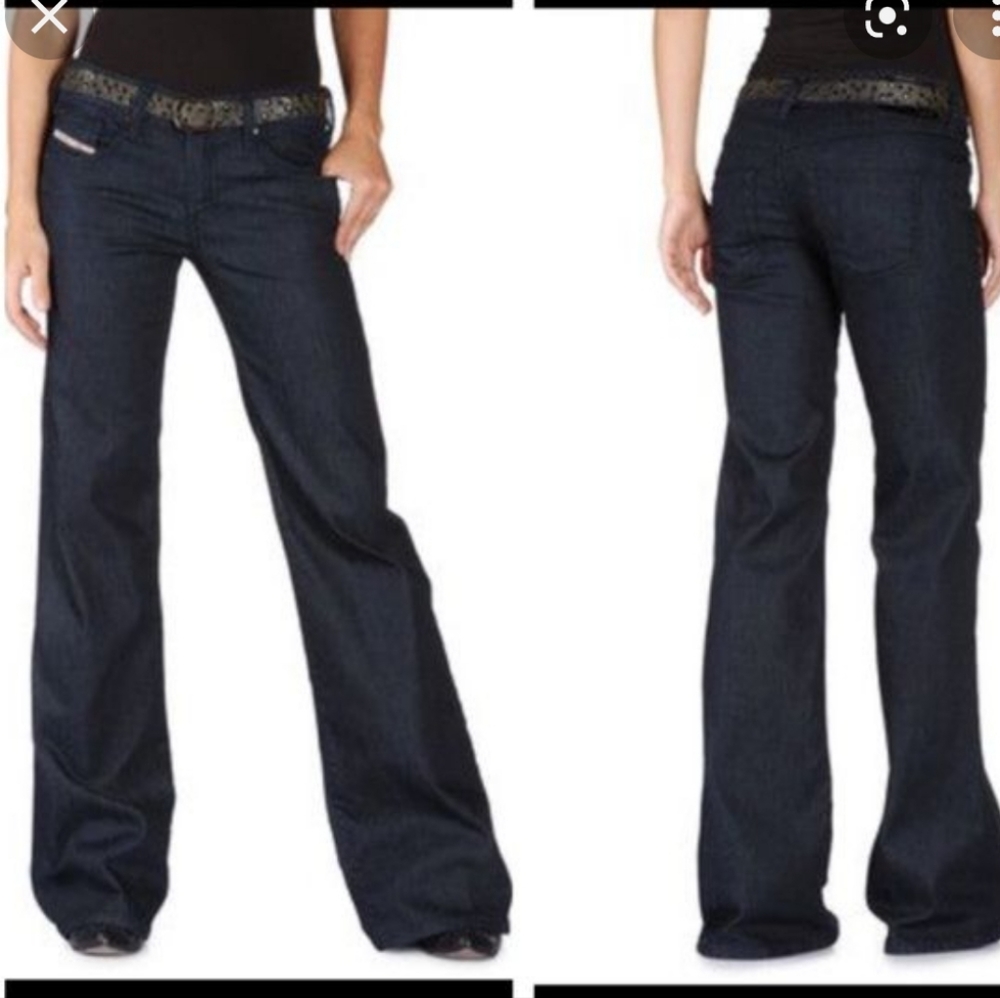 Diesel Woman Jeans YBO Flare Wide Leg Low cut stretch Dark Blue